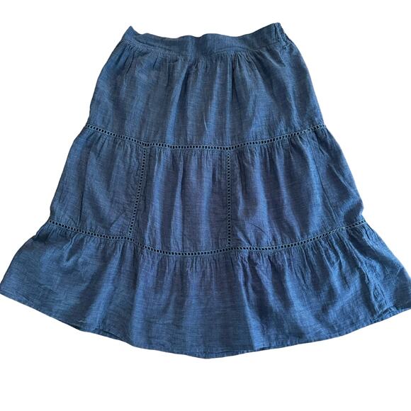 Studio West Apparel Dresses & Skirts - Blue Tiered Cottage Core A Line Skirt Size Petite Small Peasant Boho Cowgirl